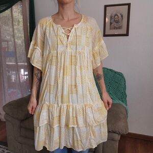 Caslon Yellow Floral Lace Up Midi Dress Size 1X